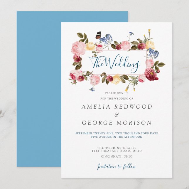 Invitation Mariage Floral Coloré Et Papillon (Devant / Derrière)