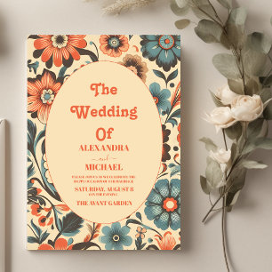 Invitation Mariage Floral Coloré Rétro Vintage