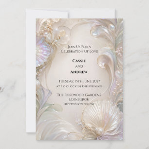 Invitation Mariage floral coquillage ivoire nacré