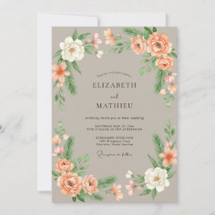 Invitation Mariage Floral Corail Douce