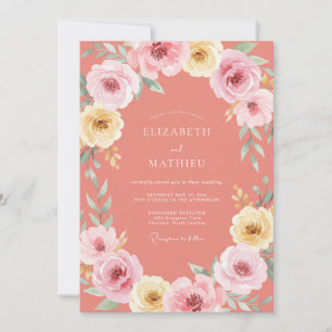 Invitation Mariage Floral Corail Élégant et Peint