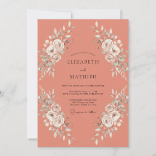 Invitation Mariage Floral Corail Gracieux