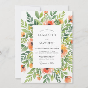 Invitation Mariage Floral Corail Verdoyant