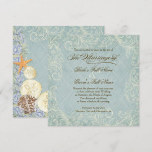 Invitation Mariage Floral Cottage au bord de la mer coquillag