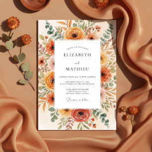 Invitation Mariage Floral Coup de Pinceau Orange Brûlé