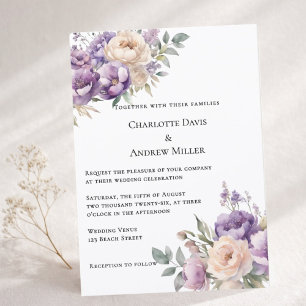 Invitation Mariage floral crème champagne lavande