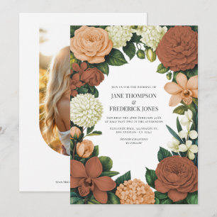 Invitation Mariage Floral Crème, Terracotte & Pêche