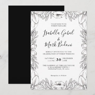 Invitation Mariage floral croisé Rustique noir