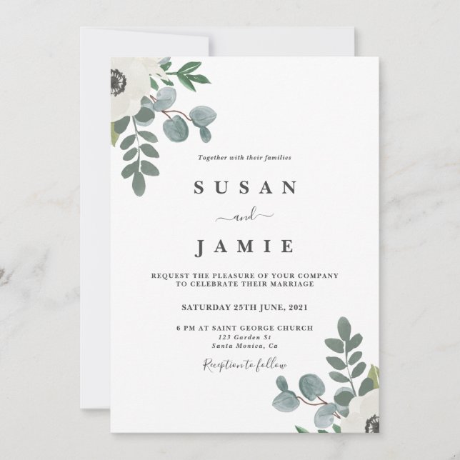 Invitation Mariage floral d'aquarelle anémonique (Devant)