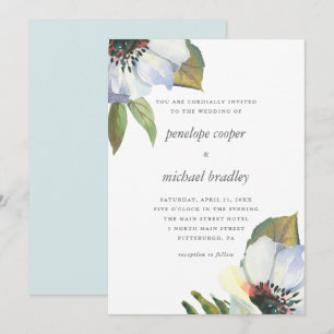 Invitation Mariage floral d'aquarelle bleue chic