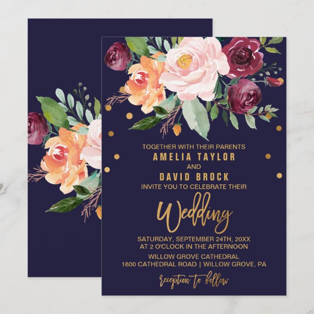 Invitation Mariage floral d'automne (Devant / Derrière)