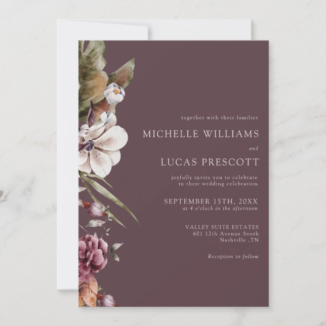 Invitation Mariage floral d'automne (Devant)