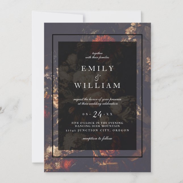 Invitation Mariage floral d'automne foncé (Devant)