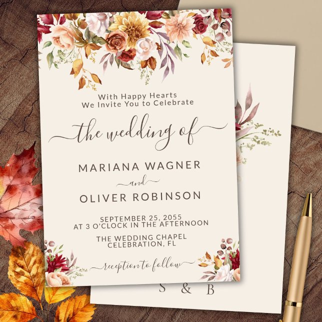 Invitation Mariage floral de automne romantique (Créateur téléchargé)