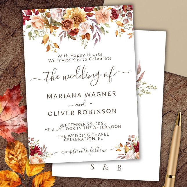 Invitation Mariage floral de automne romantique (Créateur téléchargé)