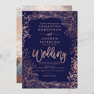 Invitation Mariage floral de bleu marine de confettis roses