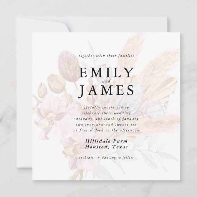 Invitation Mariage floral de Boho Beige Neutre Rustique (Devant)