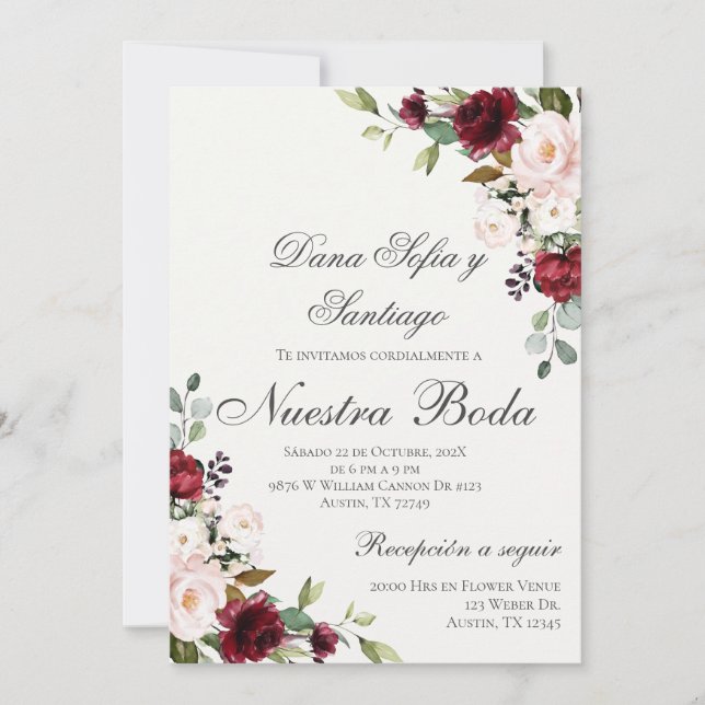 Invitation Mariage Floral de Bourgogne (Devant)