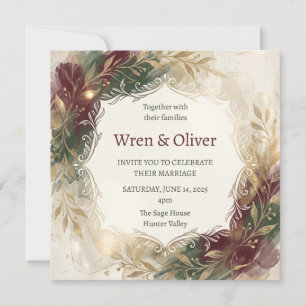 Invitation Mariage floral de Bourgogne doré