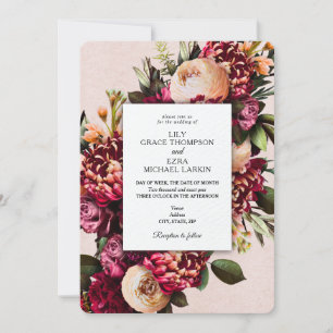 Invitation Mariage floral de Bourgogne et de Blush