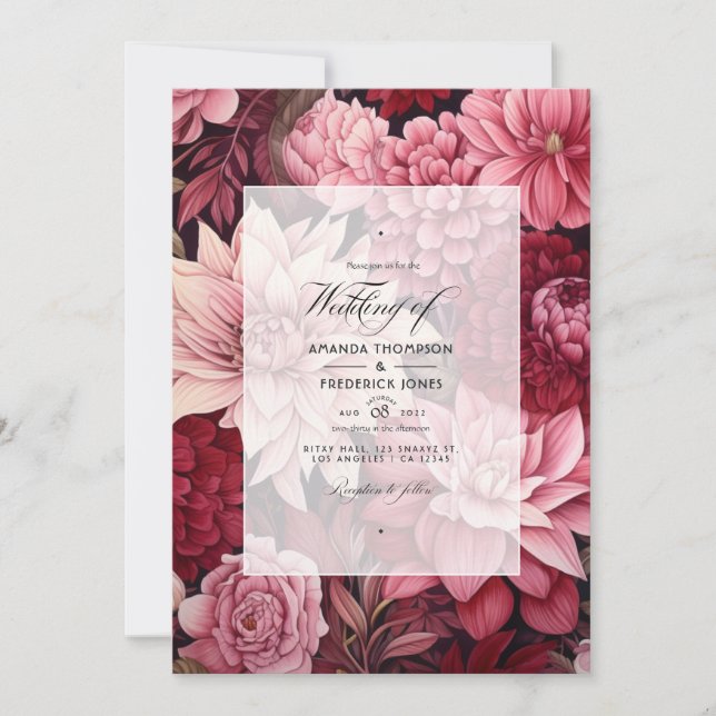Invitation Mariage floral de Bourgogne et de Blush (Devant)