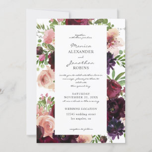 Invitation Mariage floral de Bourgogne et de Blush