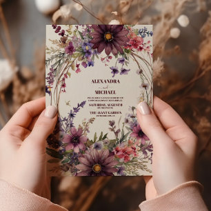 Invitation Mariage floral de Bourgogne et de Blush