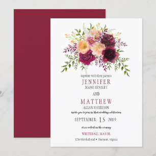 Invitation Mariage floral de Bourgogne et de Pêche  