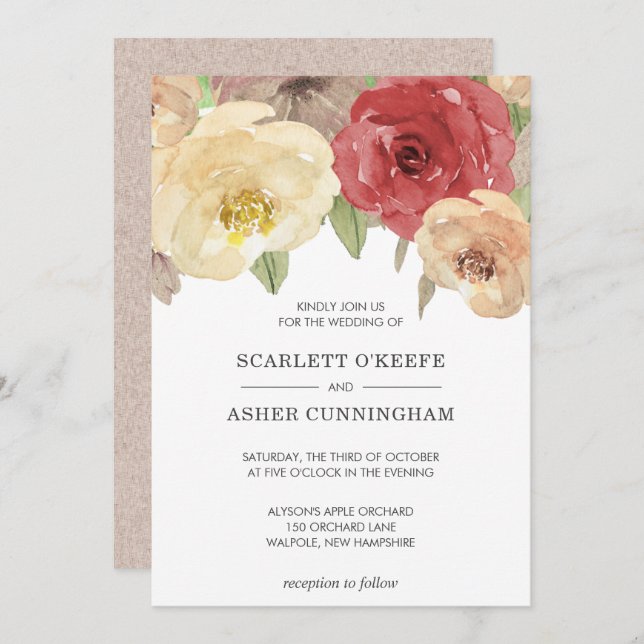 Invitation Mariage floral de chute simple et élégant (Devant / Derrière)