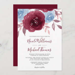 Invitation Mariage floral de couleur bleu d'eau de Bourgogne