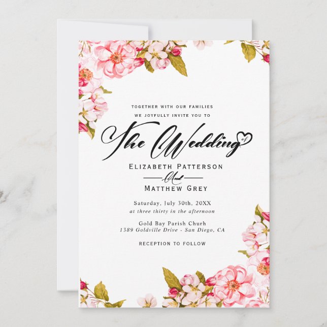 Invitation Mariage floral de couleur d'aquarelle botanique Sa (Devant)