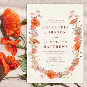 Invitation Mariage Floral de Fleur Sauvage Bohème Orange Marr