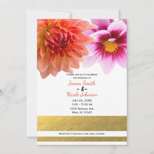 Invitation Mariage floral de fleurs de dahlia d'été corail et