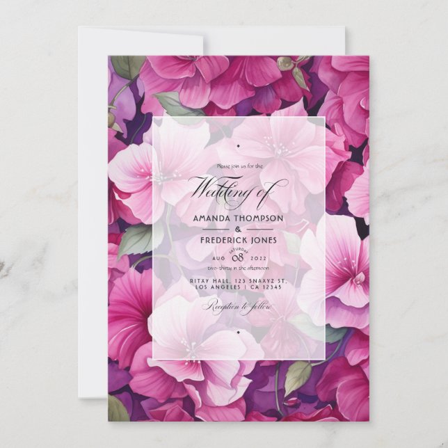 Invitation Mariage floral de framboise (Devant)