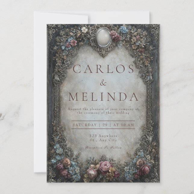 Invitation Mariage Floral de Frame d'antiquité victorienne (Devant)