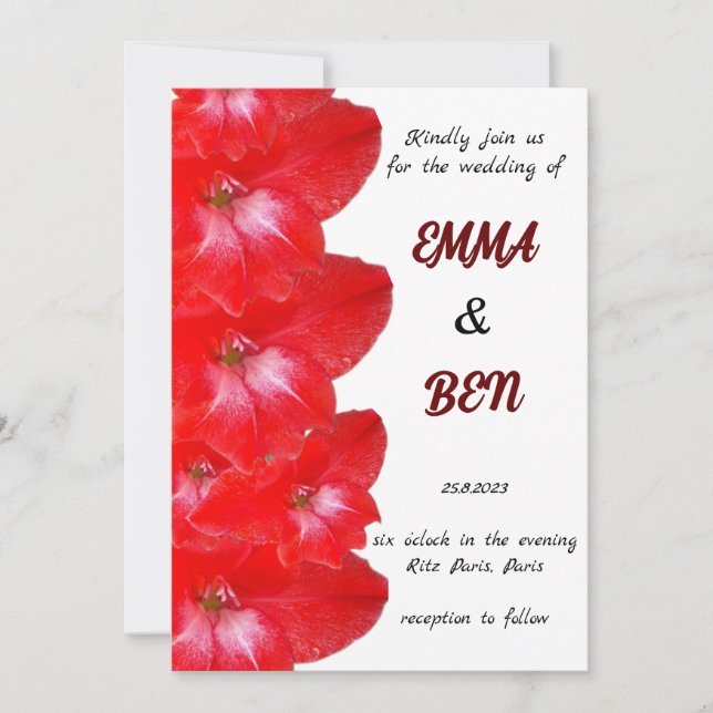 Invitation Mariage Floral de Gladiolus rouge (Devant)