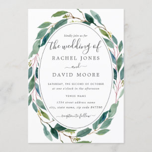 Invitation Mariage floral de guirlande d'aquarelle verte
