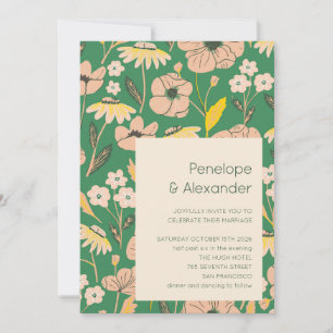 Invitation Mariage Floral de Jardin Vert Vintage Rose