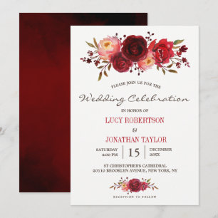 Invitation Mariage floral de la Bourgogne Marsala Red Roses