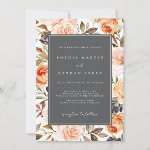 Invitation Mariage floral de la chute de gris orange brûlé