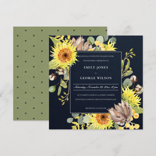 INVITATION MARIAGE FLORAL DE LA PINE EUCALYPTUS CHIC DE LA MA (Devant / Derrière)