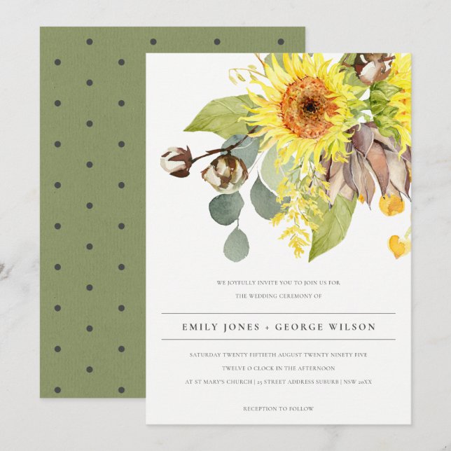 Invitation Mariage FLORAL DE LA PINE EUCALYPTUS DE LA PNEUVE  (Devant / Derrière)