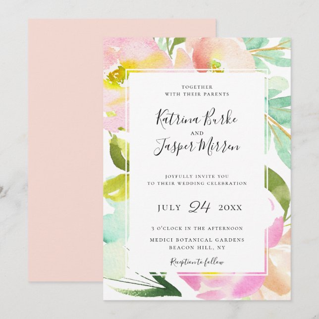 Invitation Mariage floral de la pinte de chair (Devant / Derrière)