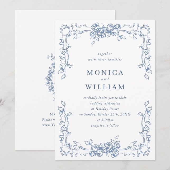 Invitation Mariage Floral de la Renaissance (Devant / Derrière)
