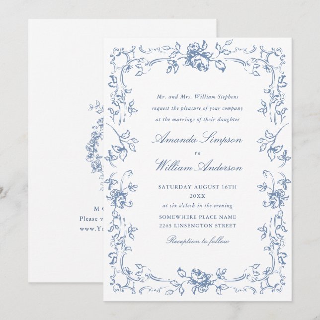 Invitation Mariage Floral de la Renaissance (Devant / Derrière)