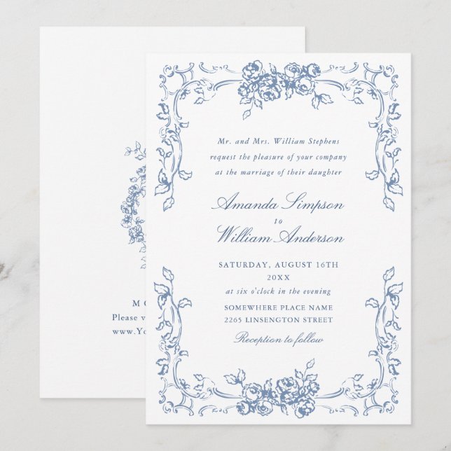 Invitation Mariage Floral de la Renaissance (Devant / Derrière)