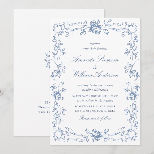 Invitation Mariage Floral de la Renaissance (Devant / Derrière)