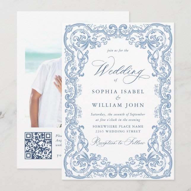 Invitation Mariage Floral de la Renaissance (Devant / Derrière)