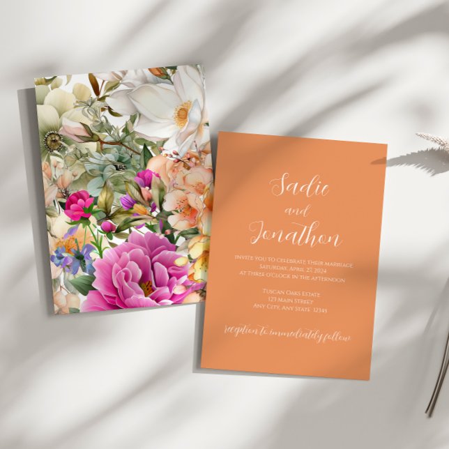 Invitation Mariage floral de l'abricot de mariage de printemp (Créateur téléchargé)
