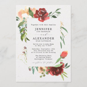 Invitation Mariage floral de l'Eucalyptus en Bourgogne rouge